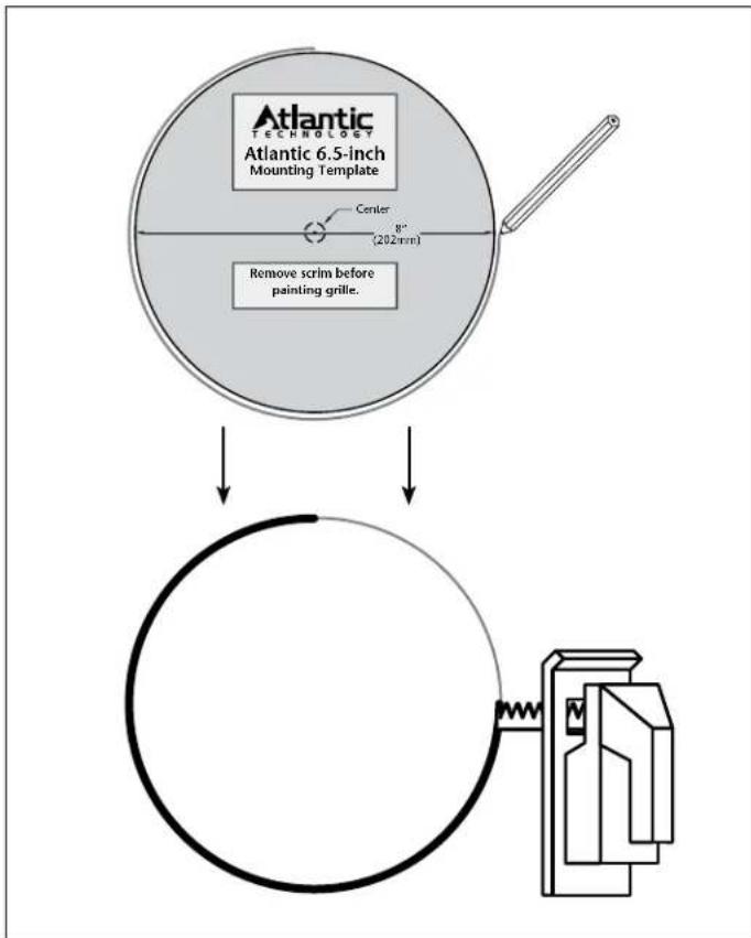 Atlantic TECHNOLOGY Atlantic 6.5-inch Mounting Template Center 8" (202mm) Remove scrim before painting grille.