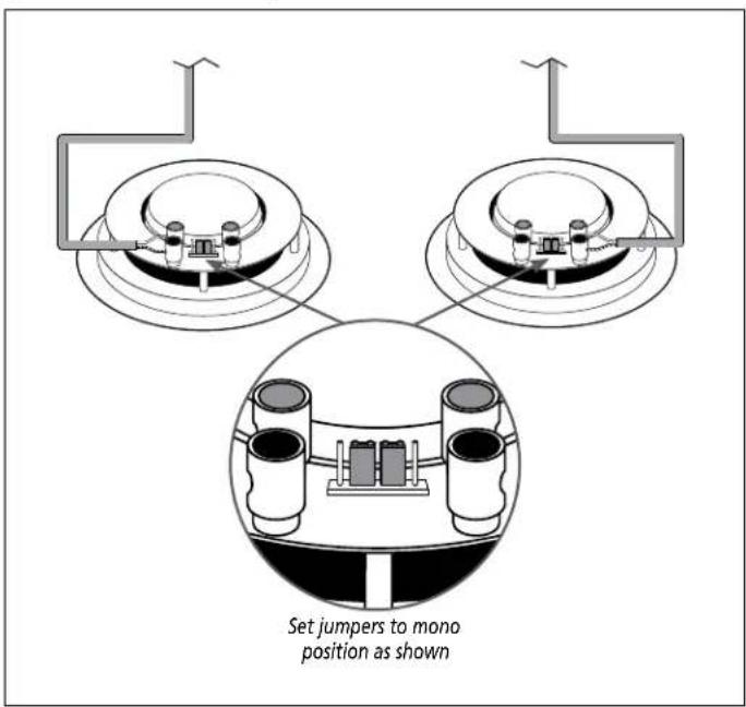 Set jumpers to mono position as shown