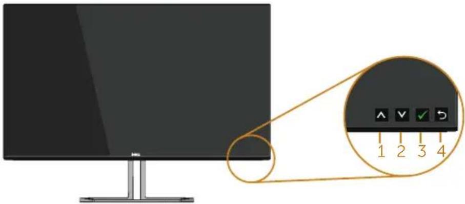 Diagram showing a monitor with a zoomed-in view highlighting four labeled buttons (1-4) for navigation or status.