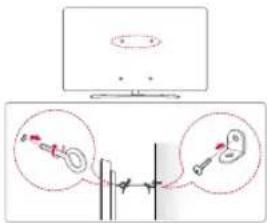 Diagram showing a monitor connected to a vertical line with two labeled circular insets highlighting specific points of interest.