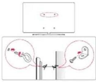 Diagram showing a device connected to a monitor with two circular insets highlighting internal components, likely illustrating a mechanical or electrical setup.