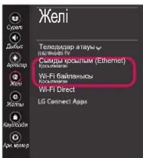 Желі Теледидар атауы LG Words TV Сынды косылым (Ethernet) Косылымал Wi-Fi Байланысы Косылымал Wi-Fi Direct LG Connect Apps