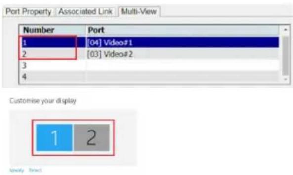 Port Property Associated Link Multi-View Number Port 1 [04] Video#1 2 [03] Video#2 3 4 Customise your display 1 2 Newly Direct