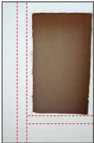 Solid brown rectangular shape with dashed red border, no text or symbols visible