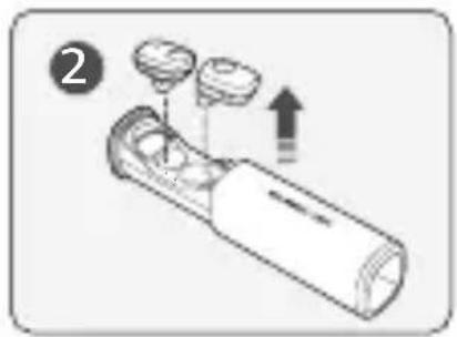Diagram of a handheld device with labeled parts and directional arrows indicating movement or operation