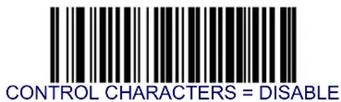 CONTROL CHARACTERS = DISABLE