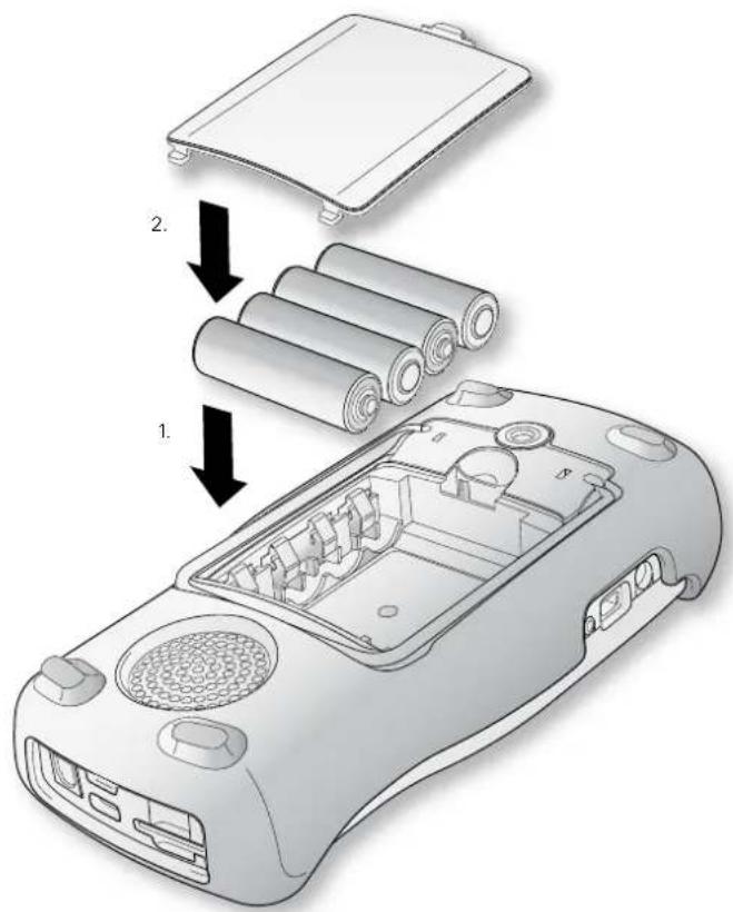 Diagram showing battery packaging process with labeled steps 1 and 2 for assembly or installation