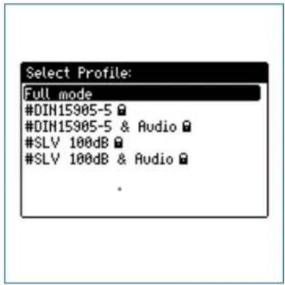 Select Profile: Full mode #DIN15905-5 # #DIN15905-5 & Audio # #SLV 100dB # #SLV 100dB & Audio