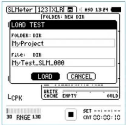 SLMeter | 123 | XLR | ASD 13:24 FOLDER: NEW DIR LOAD TEST FOLDER: DIR MyProject File: DIR MyTest_SLM_000 LOAD CANCEL LCPK WRITE CACHE EMPTY OULD 30 RNGE 130 SET ---: ---: ---: ---: ---: ---: ---: ---: ---: ---: ---: ---: ---: ---: ---: ---: ---: ---: ---: ---: ---: ---: ---: ---: ---: ---: ---: ---: ---: ---: ---: ---: ---: ---: ---: ---: ---: ---: ---: ---: ---: ---: ---: ---: ---: ---: ---: ---: ---: ---: ---: CONT 00:00:10