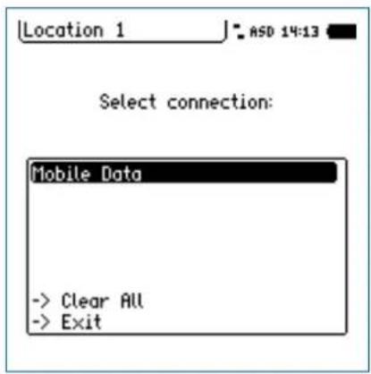 Location 1 ASD 14:13 Select connection: Mobile Data -> Clear All -> Exit