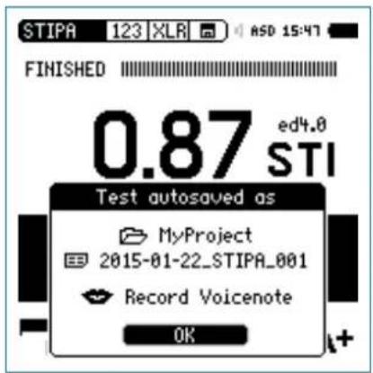 STIPA 123 XLR ASD 15:47 FINISHED 0.87 ed4.0 STI Test autosaved as MyProject 2015-01-22_STIPA_001 Record Voicenote OK
