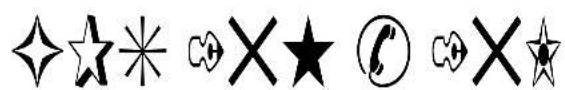 Image displaying a sequence of black star and circle icons with corresponding symbols, possibly representing user or service icons.