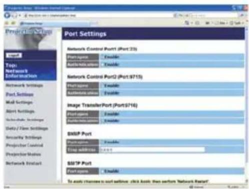 Port Settings Network Control Port (Port:33) Port space Enable Enable Enable Network Control Port2 (Port:9715) Port space Enable Enable Image Transfer Port (Port:9716) Port space Enable Enable S&P Port Enable Enable Stop address To exit choices to sort address, click Back then perform Network Restart.