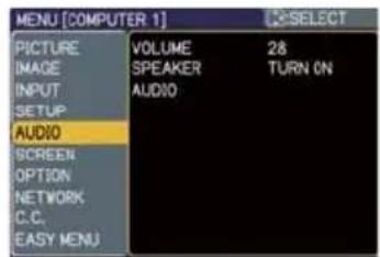 MENU [COMPUTER 1] VOLUME 28 SPEAKER TURN ON AUDIO AUDIO SCREEN OPTION NETWORK C.C. EASY MENU