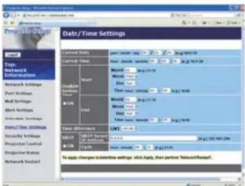 Date/Time Settings Current Status: year - time - day Current Time: hour - minute - viewing Double Line Connection Times: Start End Time Difference: GMT MCCD: MCTP Server CPK: CPK To apply changes to date/time settings: click Apply, then perform "NetworkRestart."