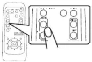 Diagram showing two connected electrical control panels with labeled buttons and a hand pointing to one panel.