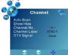 Channel Auto Scan Show/Hide Channel No. 14-1 Channel Label ATSC-1 DTV Signal Scsc