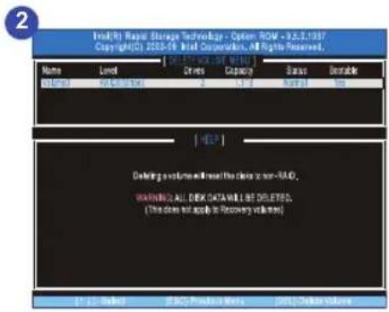 Screenshot of Intel® Rapid Storage Technology interface showing file selection and error message about disk data deletion.