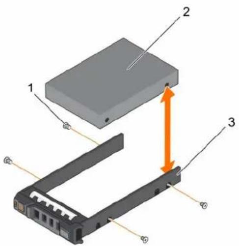 Diagram of a hard drive chassis with labeled components and an orange arrow indicating motion direction