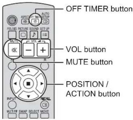 OFF TIMER button VOL button MUTE button POSITION / ACTION button