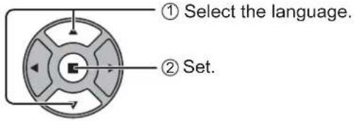 ① Select the language. ② Set.