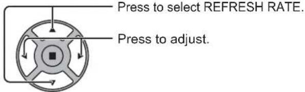 Press to select REFRESH RATE. Press to adjust.
