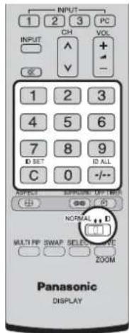 INPUT 1 2 3 PC CH VOL VOL + - INPUT 1 2 3 4 5 6 7 8 9 ID SET ID ALL C 0 -/- ASPECT ENGINEER INPUT NORMAL D WALI PP SWAP SELECT ZOOM ZOOM Panasonic DISPLAY