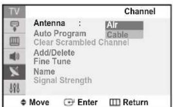 SAMSUNG SlimFit TX-T2782 - When selecting Cable TV: - 2