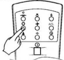 Hand holding a device with labeled buttons and indicators, showing 'ADL' on the right panel.