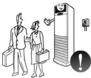 Illustration showing two business people with briefcases, next to a tall industrial machine and a warning symbol with an exclamation mark.