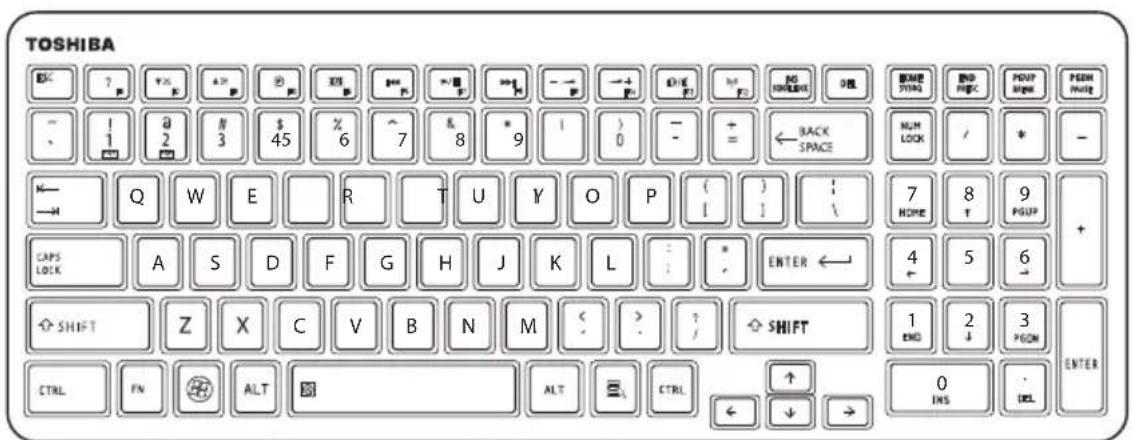TOSHIBA BC ? F X A P 2 E B R M F > - + D E F > N H N L K S T G U V W O P ( ) 7 8 9 = BACK SPACE NUM LOCK / * - Q W E R T U Y O P ( ) 1 2 3 4 5 6 7 8 9 10 11 12 13 14 15 16 17 18 19 20 21 22 23 24 25 26 27 28 29 30 31 32 33 34 35 36 37 38 39 40 41 42 43 44 45 46 47 48 49 50 51 52 53 54 55 56 57 58 59 60 61 62 63 64 65 66 67 68 69 70 71 72 73 74 75 76 77 78 79 80 81 82 83 84 85 86 87 88 89 90 91 92 93 94 95 96 97 98 99 CAPS LOCK A S D F G H J K L : : * ENTER ← → SHIFT Z X C V B N M < ? ? SHIFT CTRL FN ALT ALT CTRL ↑ ↓ → END END INS OUT