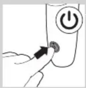 Diagram showing a hand pressing a button with an 'Power' icon, indicating action or operation.