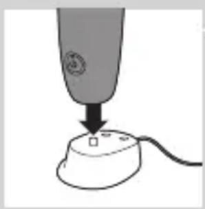 Simple line drawing of a handheld device with a button and cable (no text or symbols)