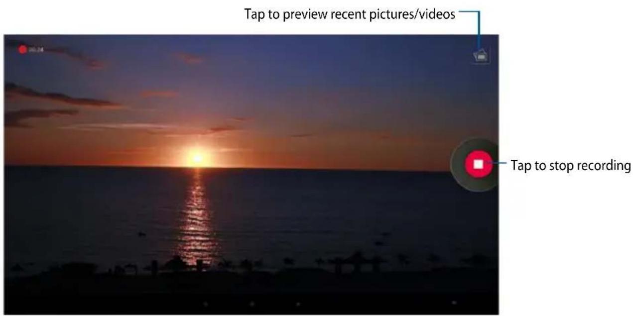 Tap to preview recent pictures/videos Tap to stop recording