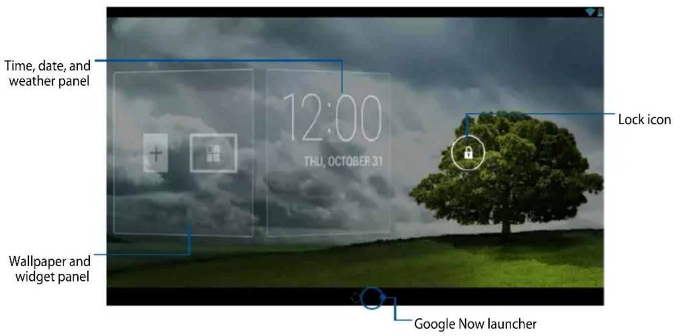 Time, date, and weather panel 12:00 THU, OCTOBER 31 Lock icon Wallpaper and widget panel Google Now launcher