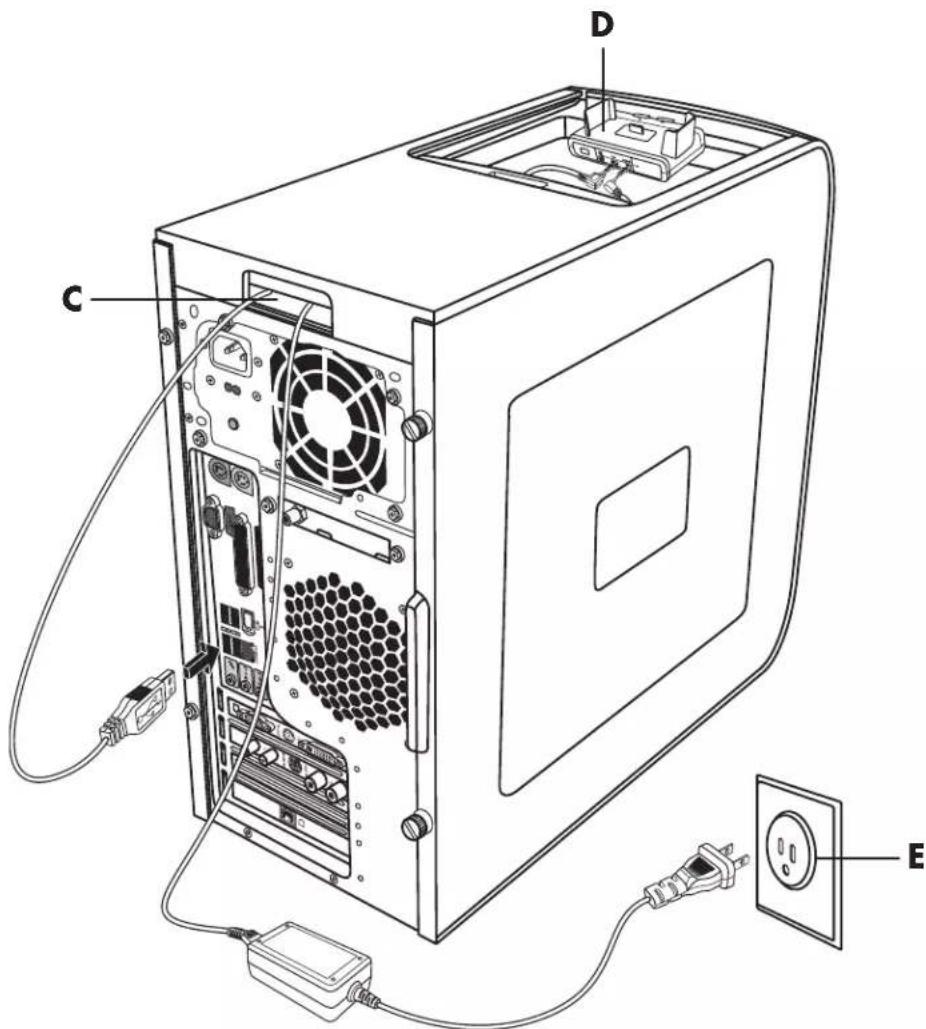 HP Pavilion a1730n - To install a peripheral device or an HP camera and HP camera docking station: - 2