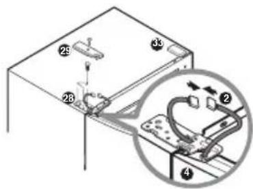 Technical diagram showing a mechanical assembly with numbered components and an inset close-up view of a component.