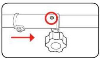 Diagram showing a mechanical component with a red circle highlighting a feature and an arrow indicating direction.