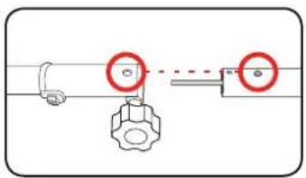 Technical diagram showing mechanical assembly with labeled components and red circles indicating specific points of interest.