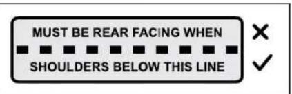 MUST BE REAR FACING WHEN ■ ■ ■ ■ ■ ■ ■ ■ ■ ■ SHOULDERS BELOW THIS LINE × ✓