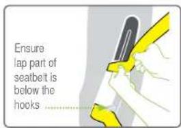 Ensure lap part of seatbelt is below the hooks ......