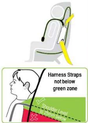 Harness Straps not below green zone Shoulder Level to 25mm below