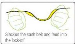 Slacken the sash belt and feed into the lock-off