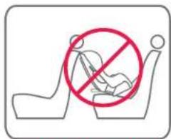 Safety warning symbol showing a person sitting in a car seat with a red prohibition circle