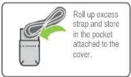 Roll up excess strap and store in the pocket attached to the cover.