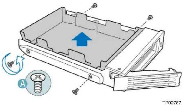 Technical diagram of an internal component with labeled parts and a blue arrow indicating direction, accompanied by a magnified view showing screw assembly.