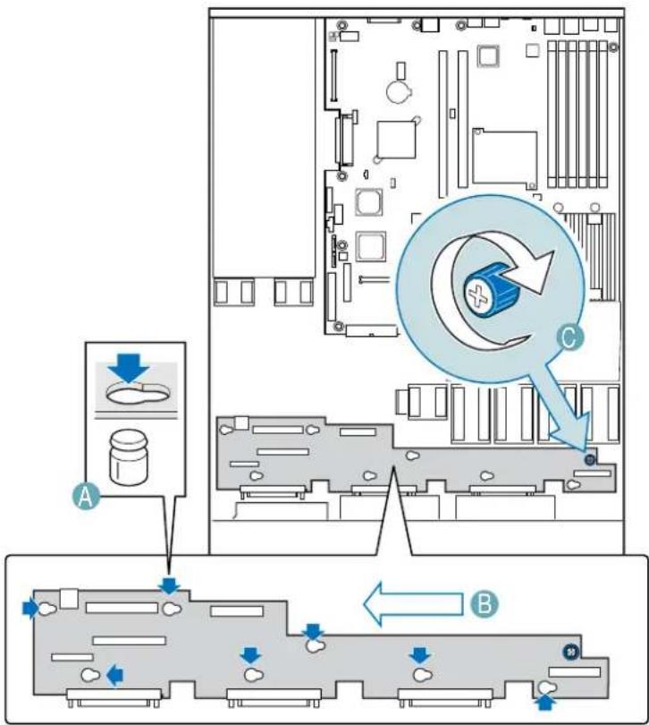 Diagram of a computer motherboard with labeled components and directional arrows indicating movement or process flow.