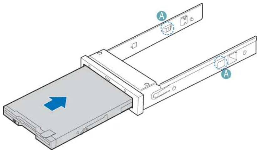 Technical diagram of a device with labeled components A and an arrow indicating direction or movement