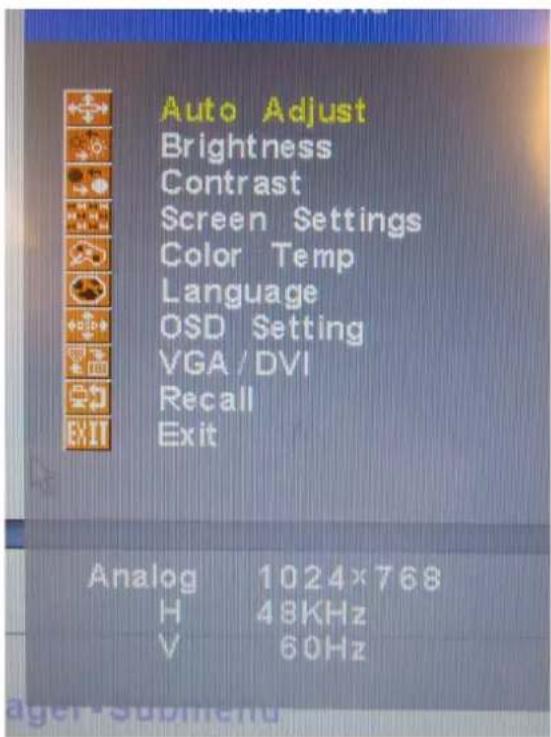 Advantech IDS-3215 - OSD Main Menu: Push the MENU Key - 1