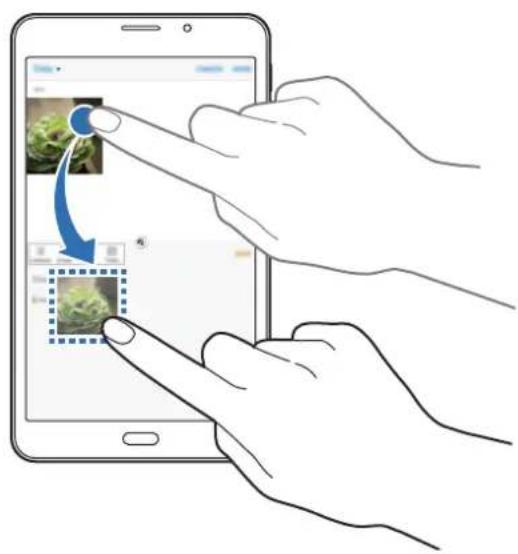 Illustration showing a hand interacting with a smartphone displaying a photo editing interface, with Chinese UI elements and a blue arrow indicating the transformation.